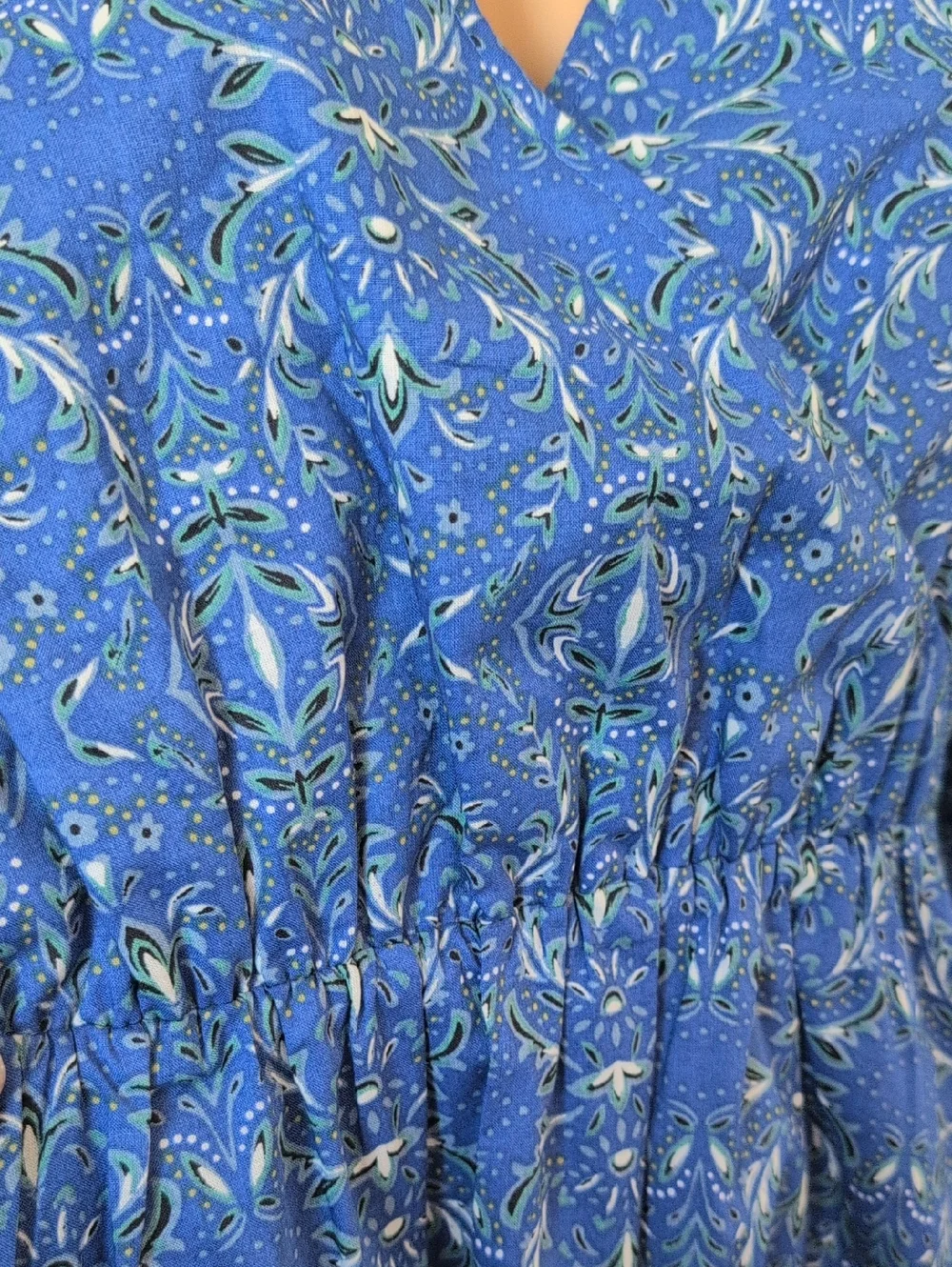 Boho Blue Cotton Floral Midi Dress Balloon Sleeve Cottagecore Romantic 2X - Picture 6 of 16